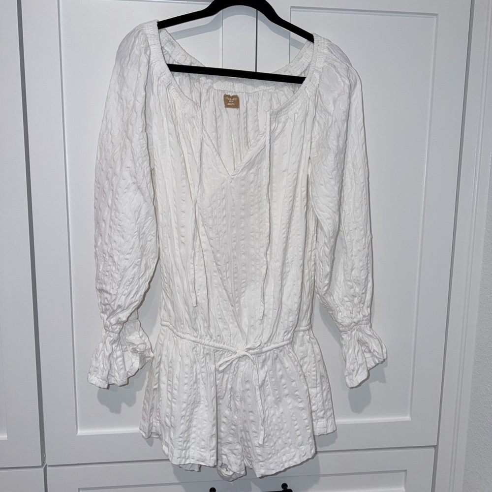 White Textured Women's Romper